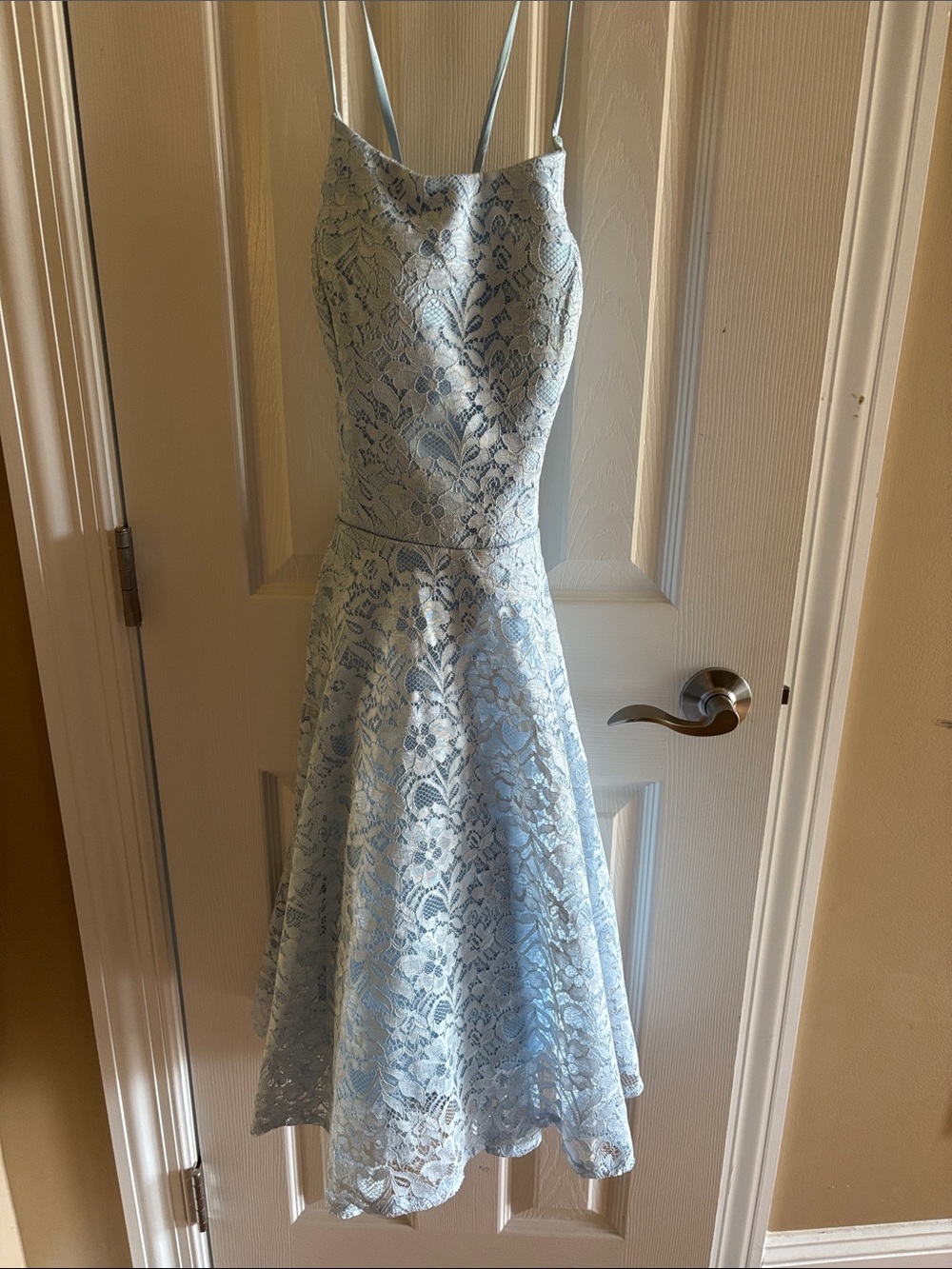 Amazon Pastel Blue Lace A-Line Midi Dress